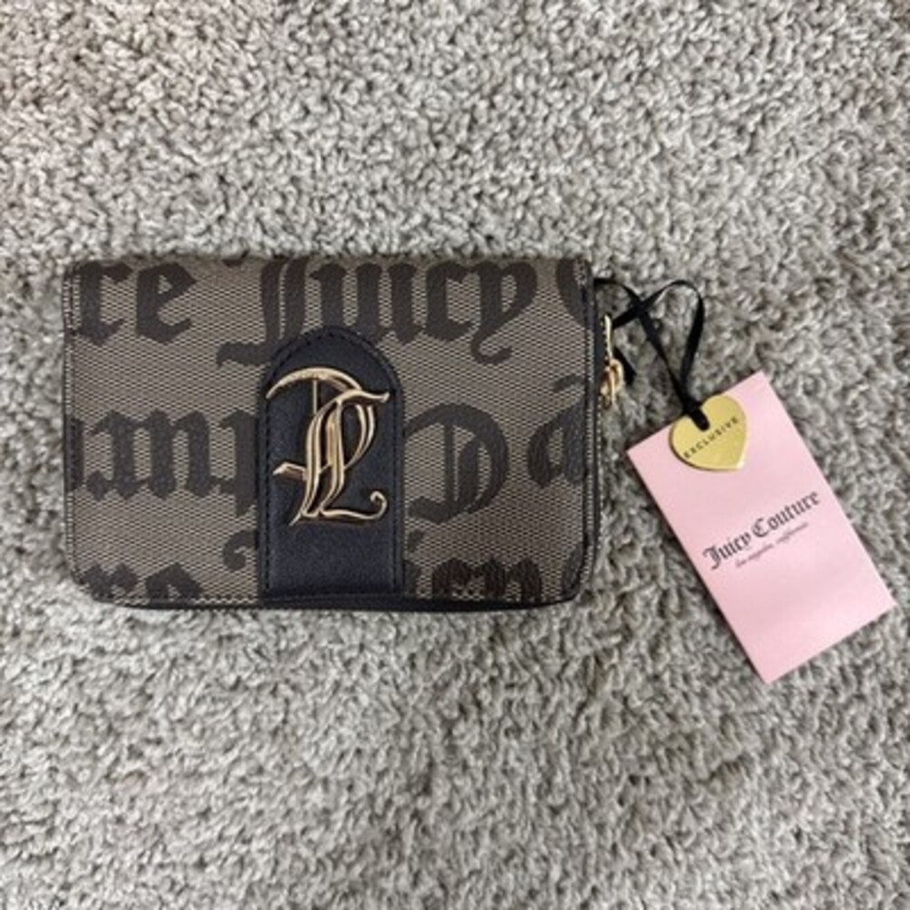 Juicy Couture Logo Wallet Wristlet Brown Black Small‎ Pouch Purse NWT New
